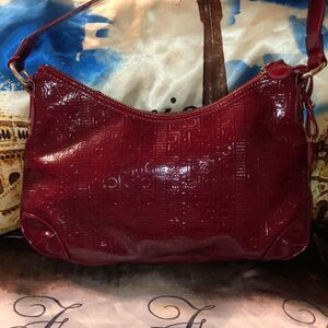 Liz Claiborne Dark Red Candy Apple Faux Leather Hobo Purse